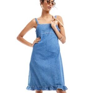 EVE Basic Denim y2K Denim Spaghetti Strap Midi Dress